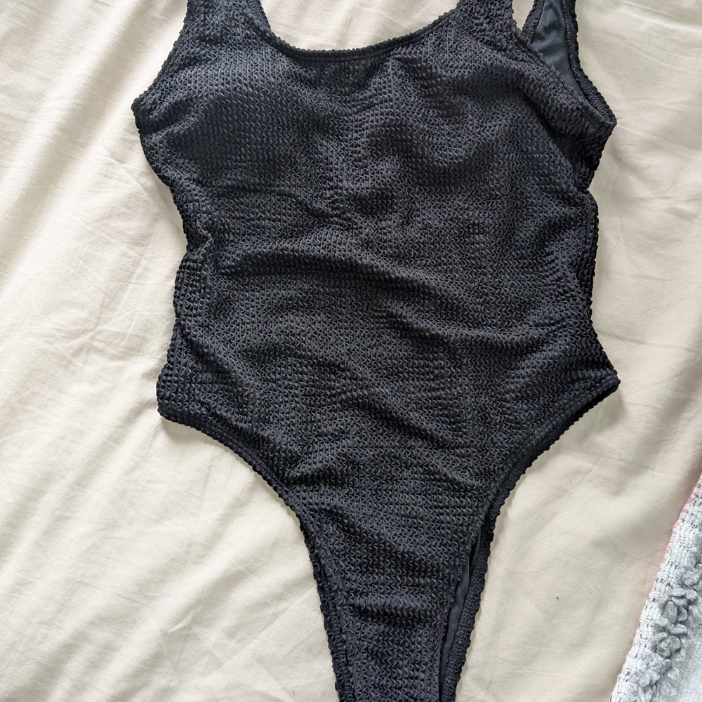 Black Textured One-Piece Swimsuit